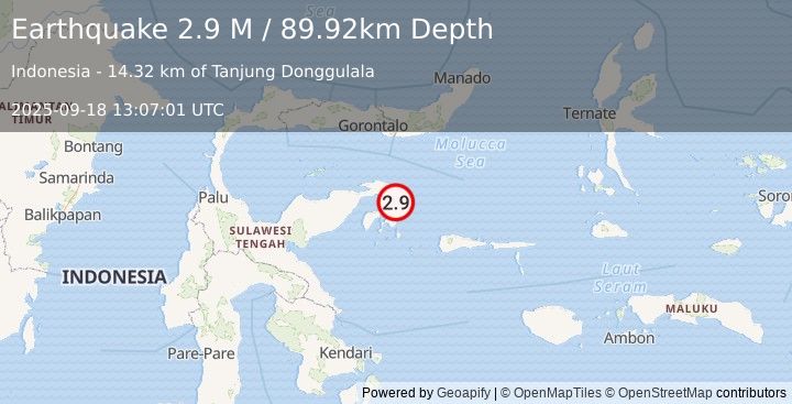 Earthquake Minahassa Peninsula, Sulawesi (2.9 M) (2025-09-18 13:07:01 UTC)