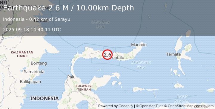 Earthquake Minahassa Peninsula, Sulawesi (2.6 M) (2025-09-18 14:40:11 UTC)