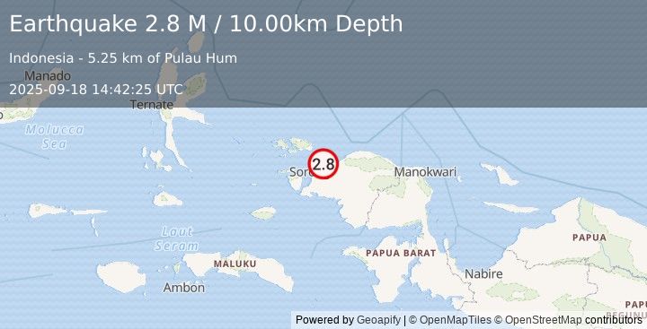 Earthquake West Papua Region, Indonesia (2.8 M) (2025-09-18 14:42:25 UTC)