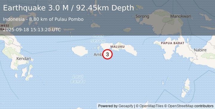 Earthquake Seram, Indonesia (3.0 M) (2025-09-18 15:13:20 UTC)