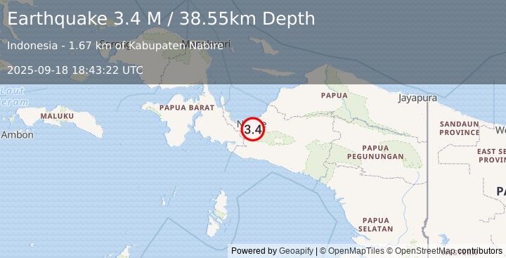 Earthquake West Papua Region, Indonesia (3.4 M) (2025-09-18 18:43:22 UTC)