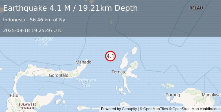 Earthquake Northern Molucca Sea (4.1 M) (2025-09-18 19:25:46 UTC)