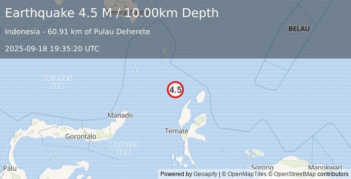 Earthquake Northern Molucca Sea (4.5 M) (2025-09-18 19:35:20 UTC)