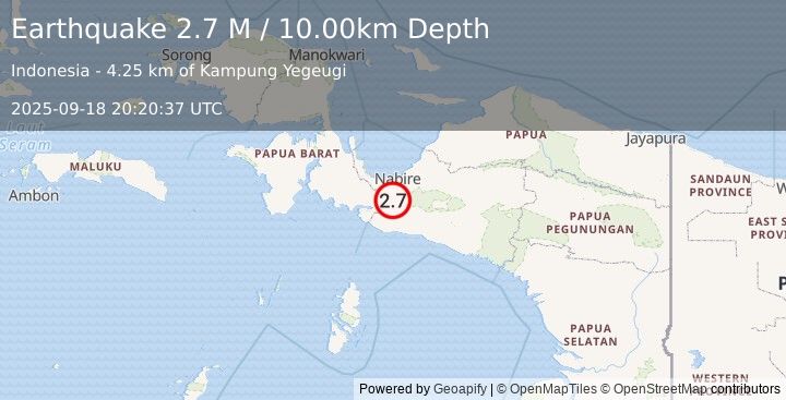 Earthquake West Papua Region, Indonesia (2.7 M) (2025-09-18 20:20:37 UTC)