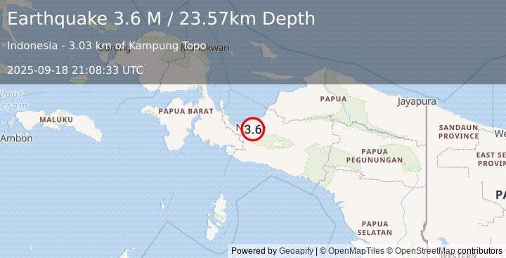 Earthquake West Papua Region, Indonesia (3.6 M) (2025-09-18 21:08:33 UTC)