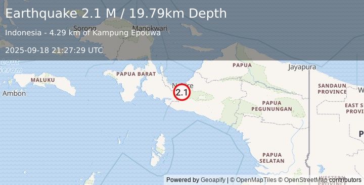 Earthquake West Papua Region, Indonesia (2.1 M) (2025-09-18 21:27:29 UTC)