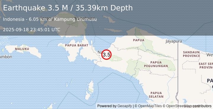 Earthquake West Papua Region, Indonesia (3.5 M) (2025-09-18 23:45:01 UTC)