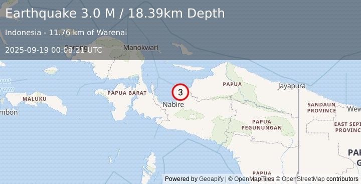 Earthquake West Papua Region, Indonesia (3.0 M) (2025-09-19 00:08:21 UTC)