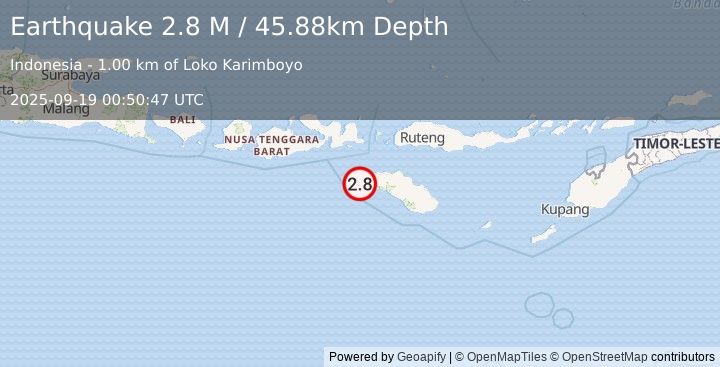 Earthquake Sumba Region, Indonesia (2.8 M) (2025-09-19 00:50:47 UTC)