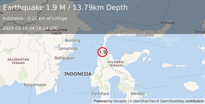 Earthquake Minahassa Peninsula, Sulawesi (1.9 M) (2025-09-19 04:18:24 UTC)