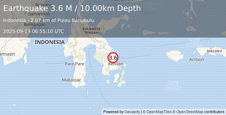Earthquake Sulawesi, Indonesia (3.6 M) (2025-09-19 06:55:10 UTC)