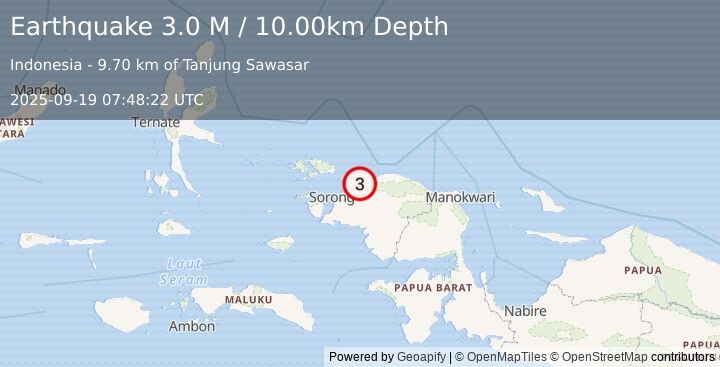 Earthquake West Papua Region, Indonesia (3.0 M) (2025-09-19 07:48:22 UTC)