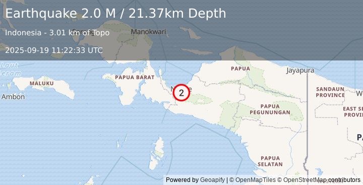 Earthquake West Papua Region, Indonesia (2.0 M) (2025-09-19 11:22:33 UTC)