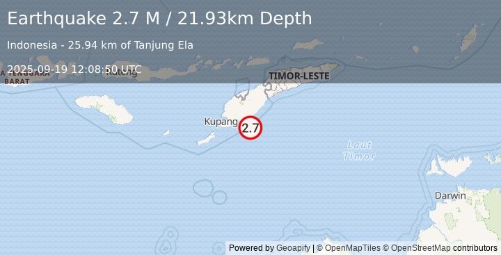 Earthquake Timor Region (2.7 M) (2025-09-19 12:08:50 UTC)