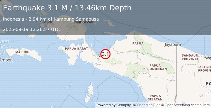 Earthquake West Papua Region, Indonesia (3.1 M) (2025-09-19 12:26:57 UTC)