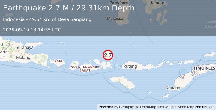 Earthquake Flores Sea (2.7 M) (2025-09-19 13:14:35 UTC)