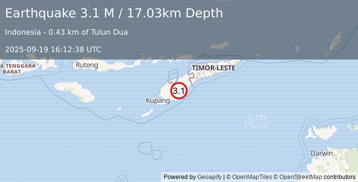 Earthquake Timor Region (3.1 M) (2025-09-19 16:12:38 UTC)