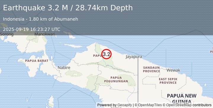 Earthquake West Papua, Indonesia (3.2 M) (2025-09-19 16:23:27 UTC)