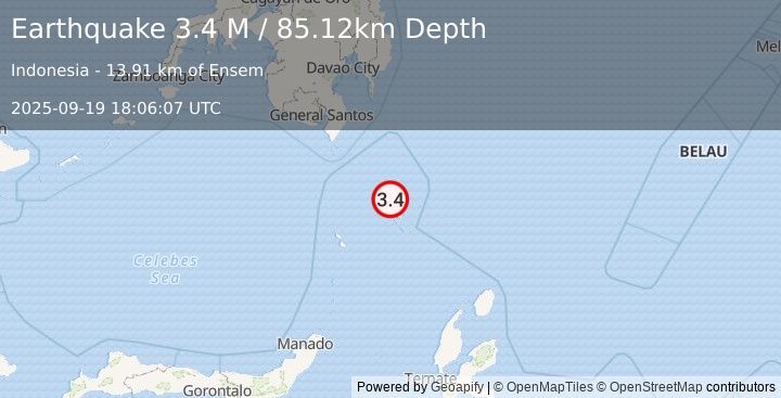 Earthquake Talaud Islands, Indonesia (3.4 M) (2025-09-19 18:06:07 UTC)