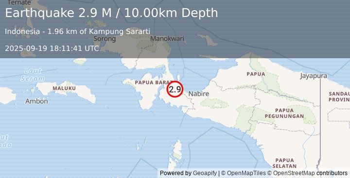 Earthquake West Papua Region, Indonesia (2.9 M) (2025-09-19 18:11:41 UTC)