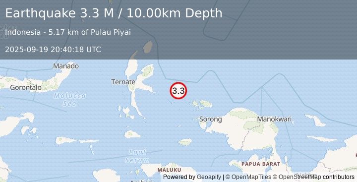 Earthquake Halmahera, Indonesia (3.3 M) (2025-09-19 20:40:18 UTC)