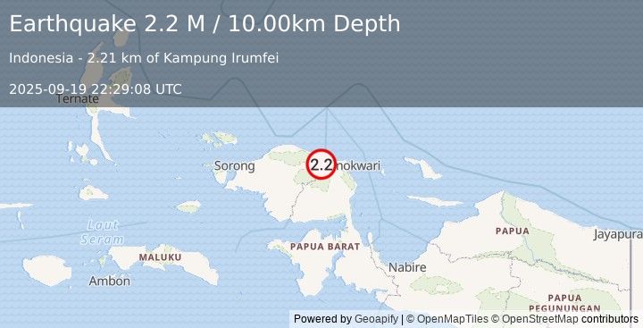 Earthquake West Papua Region, Indonesia (2.2 M) (2025-09-19 22:29:08 UTC)