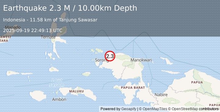 Earthquake West Papua Region, Indonesia (2.3 M) (2025-09-19 22:49:13 UTC)