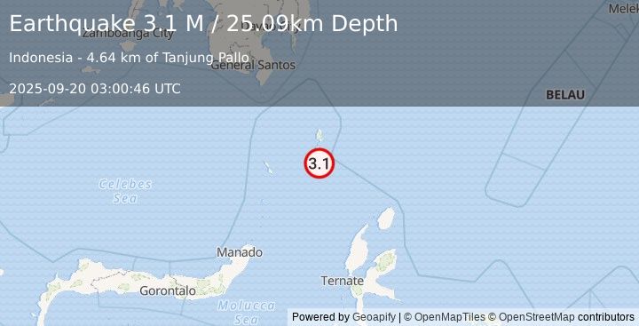 Earthquake Talaud Islands, Indonesia (3.1 M) (2025-09-20 03:00:46 UTC)