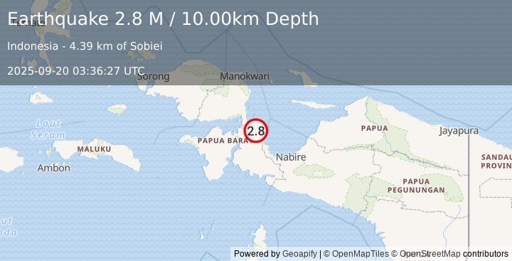 Earthquake West Papua Region, Indonesia (2.8 M) (2025-09-20 03:36:27 UTC)