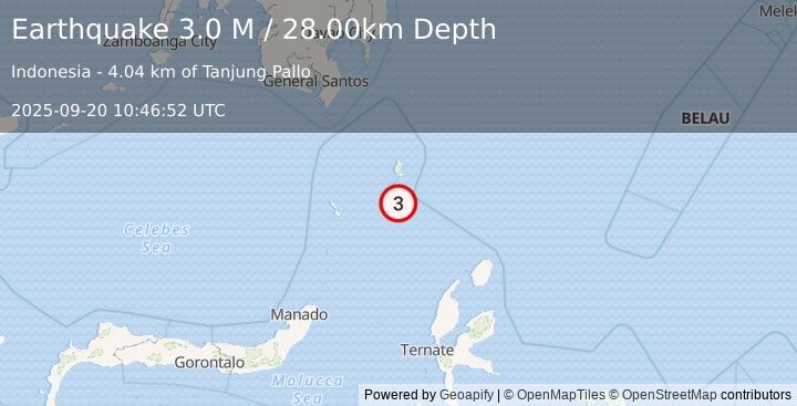 Earthquake Talaud Islands, Indonesia (3.0 M) (2025-09-20 10:46:52 UTC)