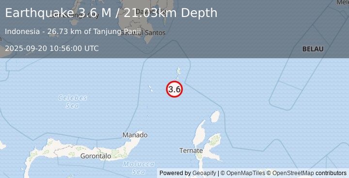 Earthquake Talaud Islands, Indonesia (3.6 M) (2025-09-20 10:56:00 UTC)