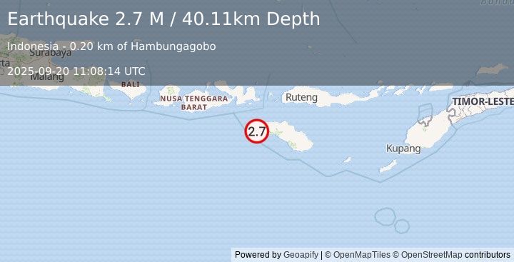 Earthquake Sumba Region, Indonesia (2.7 M) (2025-09-20 11:08:14 UTC)