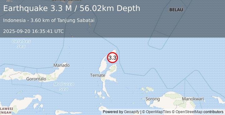 Earthquake Halmahera, Indonesia (3.3 M) (2025-09-20 16:35:41 UTC)