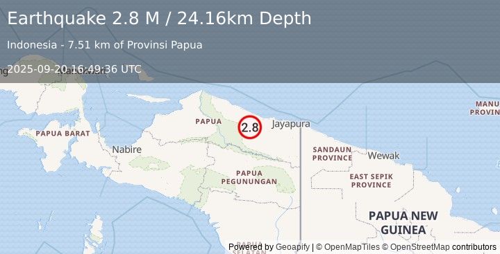 Earthquake Near North Coast of West Papua (2.8 M) (2025-09-20 16:49:36 UTC)