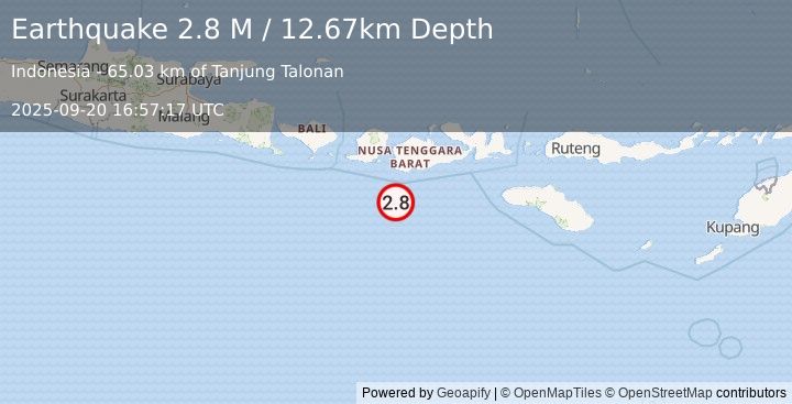 Earthquake Sumbawa Region, Indonesia (2.8 M) (2025-09-20 16:57:17 UTC)