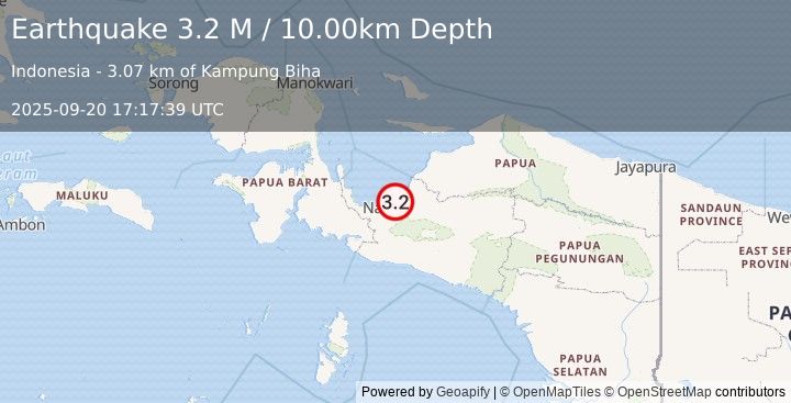 Earthquake West Papua Region, Indonesia (3.2 M) (2025-09-20 17:17:39 UTC)