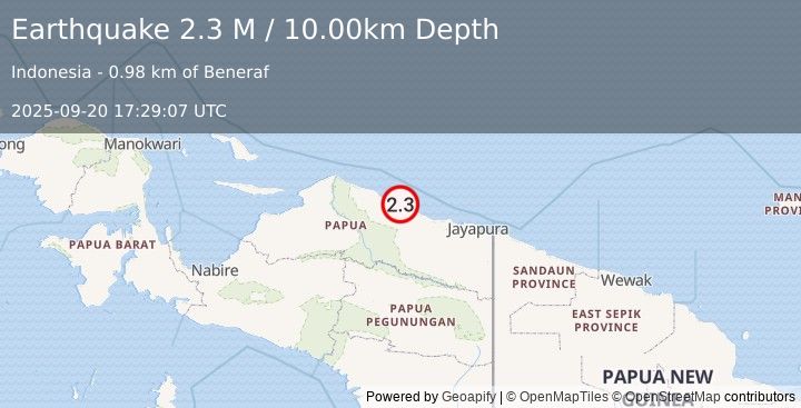 Earthquake Near North Coast of West Papua (2.3 M) (2025-09-20 17:29:07 UTC)