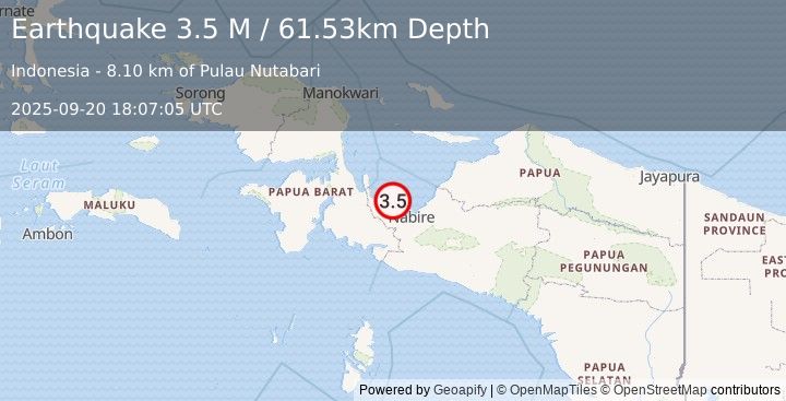 Earthquake West Papua Region, Indonesia (3.6 M) (2025-09-20 18:07:06 UTC)