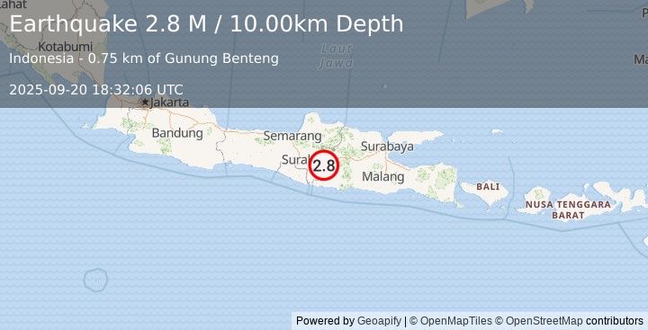 Earthquake Java, Indonesia (2.8 M) (2025-09-20 18:32:06 UTC)