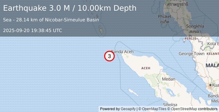 Earthquake Northern Sumatra, Indonesia (3.0 M) (2025-09-20 19:38:45 UTC)