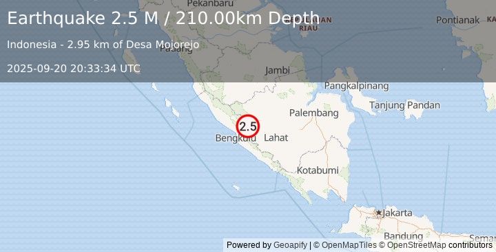 Earthquake Southern Sumatra, Indonesia (2.8 M) (2025-09-20 20:33:33 UTC)