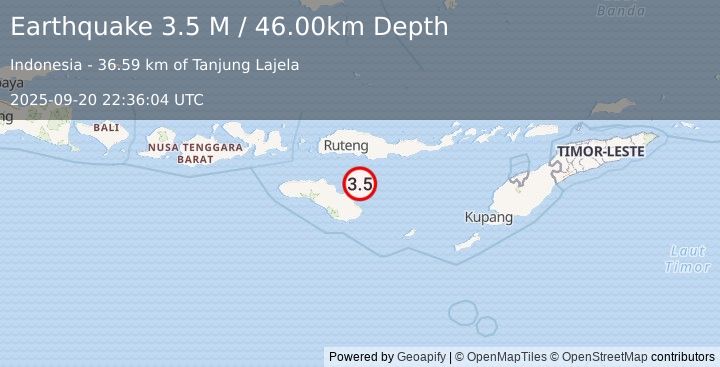 Earthquake Sumba Region, Indonesia (3.5 M) (2025-09-20 22:36:04 UTC)