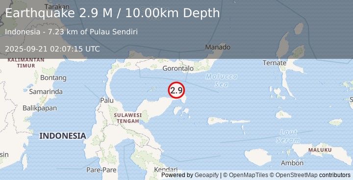 Earthquake Minahassa Peninsula, Sulawesi (2.9 M) (2025-09-21 02:07:15 UTC)