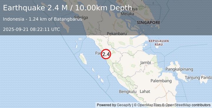 Earthquake Southern Sumatra, Indonesia (2.4 M) (2025-09-21 08:22:11 UTC)