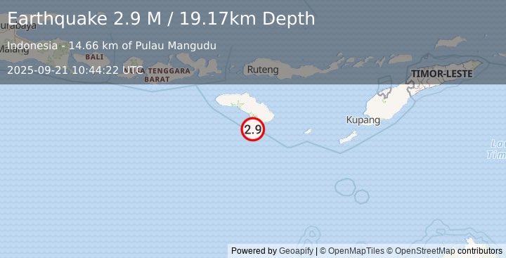 Earthquake Sumba Region, Indonesia (2.9 M) (2025-09-21 10:44:22 UTC)