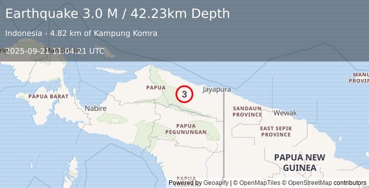 Earthquake Near North Coast of West Papua (3.0 M) (2025-09-21 11:04:21 UTC)