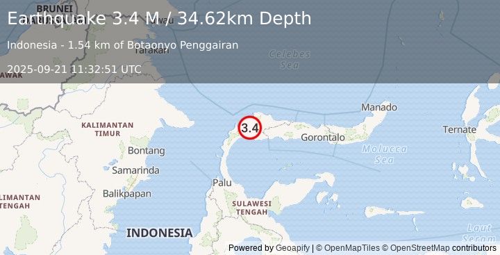 Earthquake Minahassa Peninsula, Sulawesi (3.4 M) (2025-09-21 11:32:50 UTC)