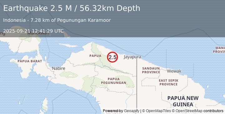 Earthquake Near North Coast of West Papua (2.5 M) (2025-09-21 12:41:29 UTC)