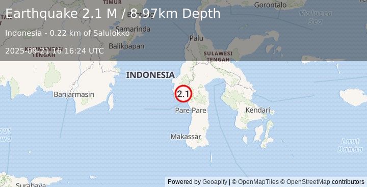 Earthquake Sulawesi, Indonesia (2.1 M) (2025-09-21 16:16:24 UTC)