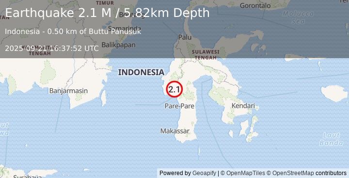 Earthquake Sulawesi, Indonesia (2.1 M) (2025-09-21 16:37:52 UTC)